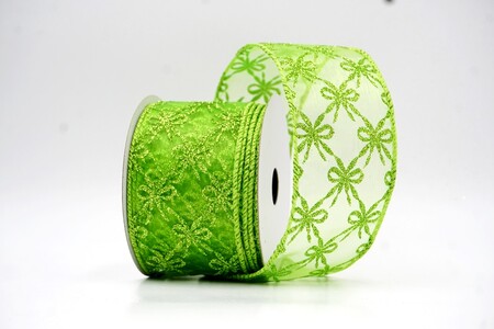Apple green Glitter Tied Bow Pattern Wired Ribbon_KW0460GC-15-190